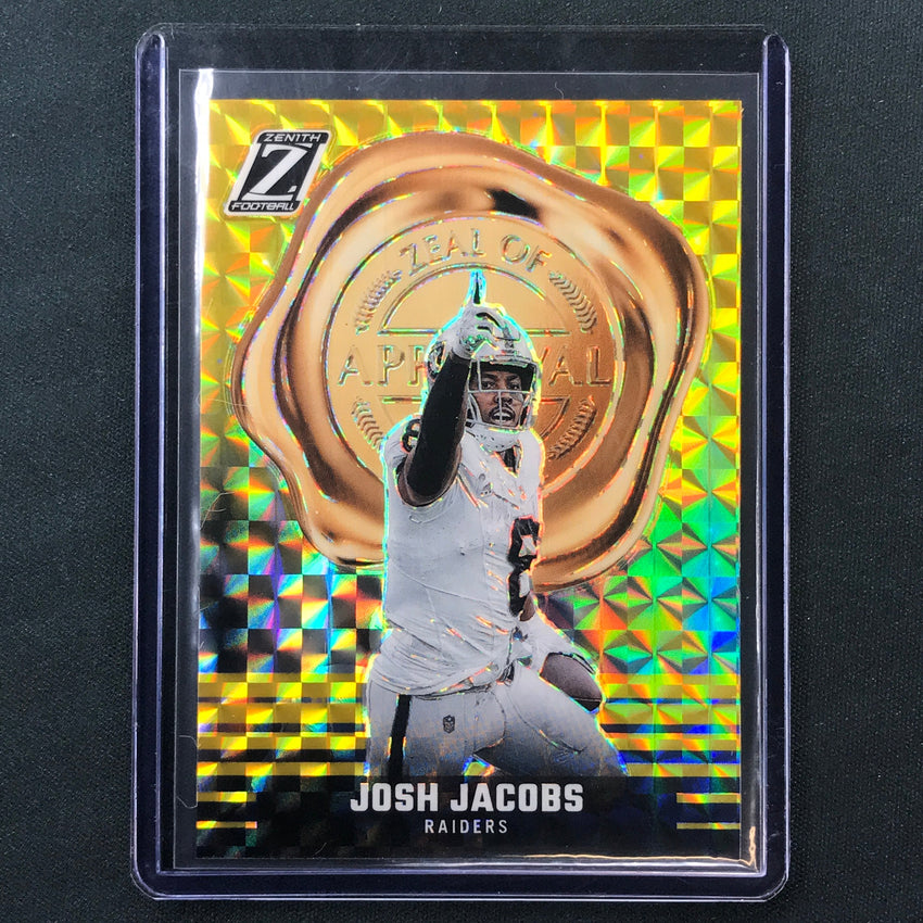2023 Zenith Football JOSH JACOBS Zeal of Approval Gold 10/10