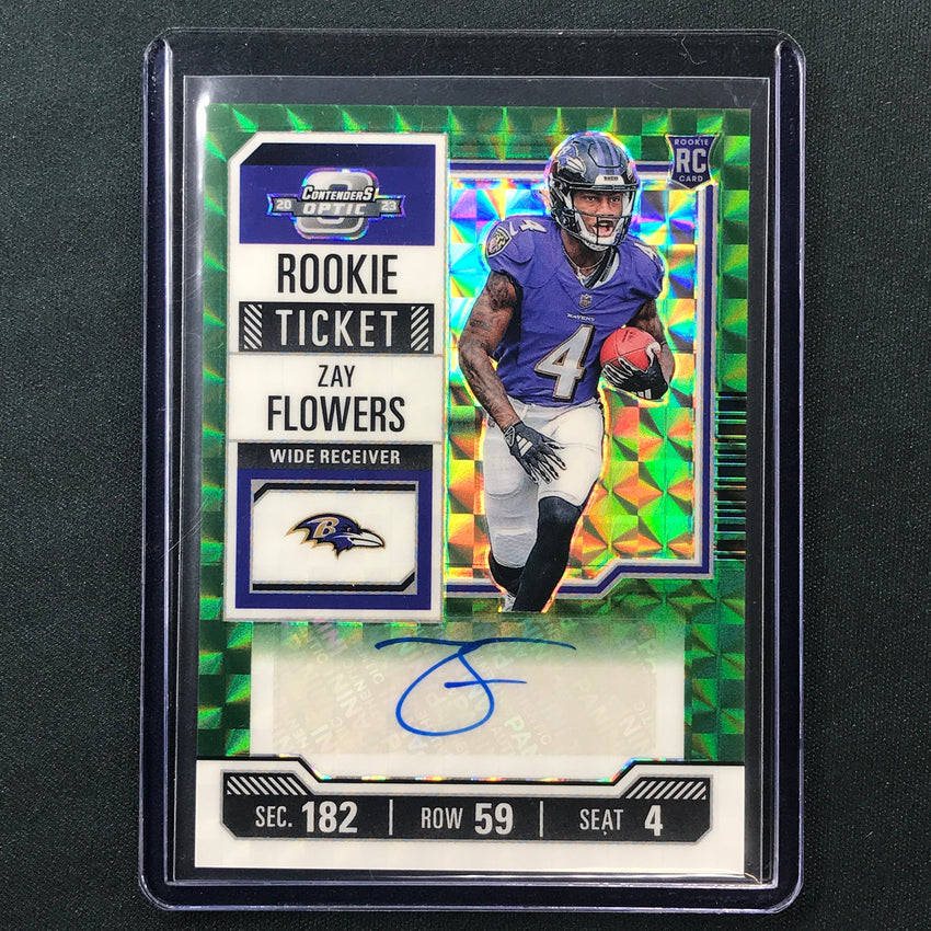 2023 Zenith Football ZAY FLOWERS Optic Rookie Ticket Preview Auto Green 22/23