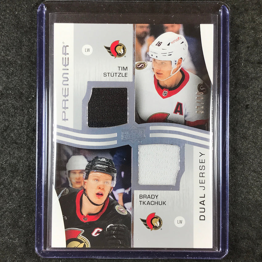 2023-24 Premier NHL TIM STUTZLE BRADY TKACHUK Premier Dual Jerseys Relic 92/99