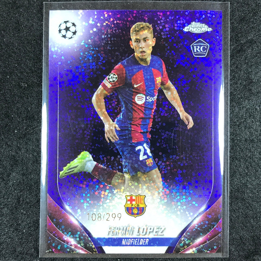 2023-24 Topps Chrome UEFA Club Comp FERMIN LOPEZ Rookie Violet Speckle 108/299