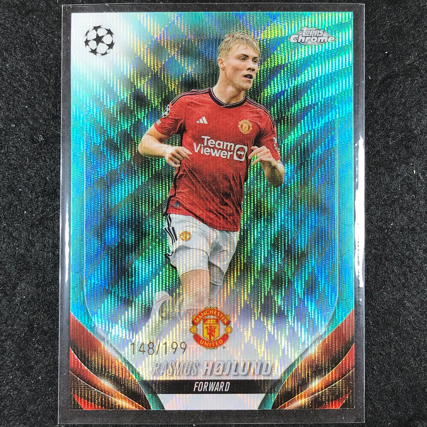 2023-24 Topps Chrome UEFA Club Comp RASMUS HOJLUND Base Aqua Wave 148/199 #131