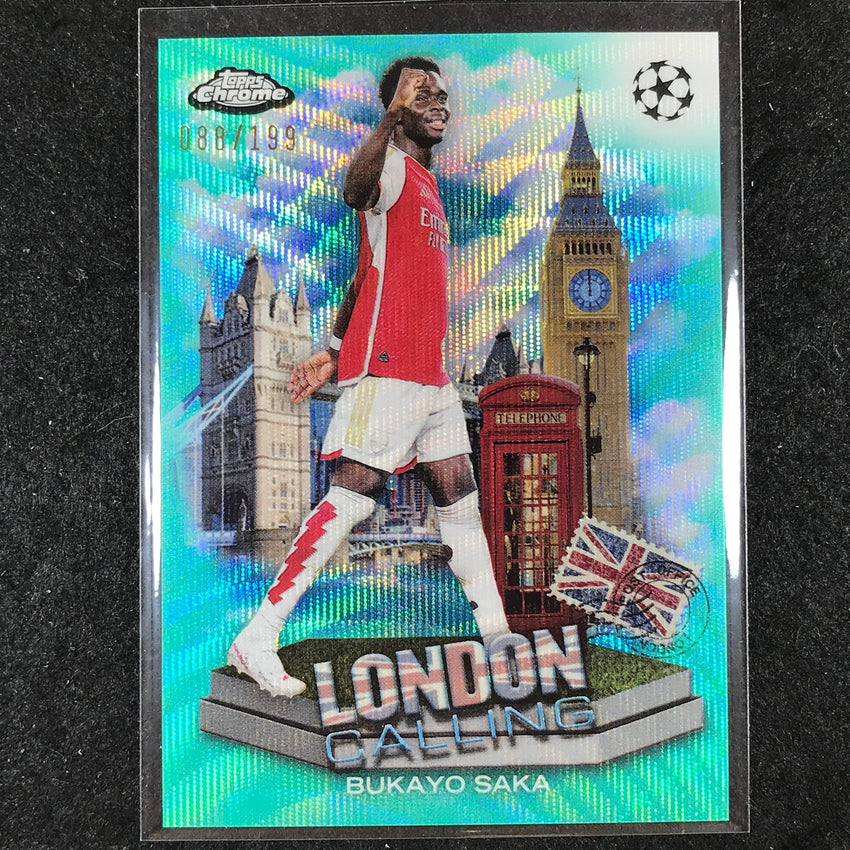 2023-24 Topps Chrome UEFA Club Comp BUKAYO SAKA London Calling Aqua Wave 88/199