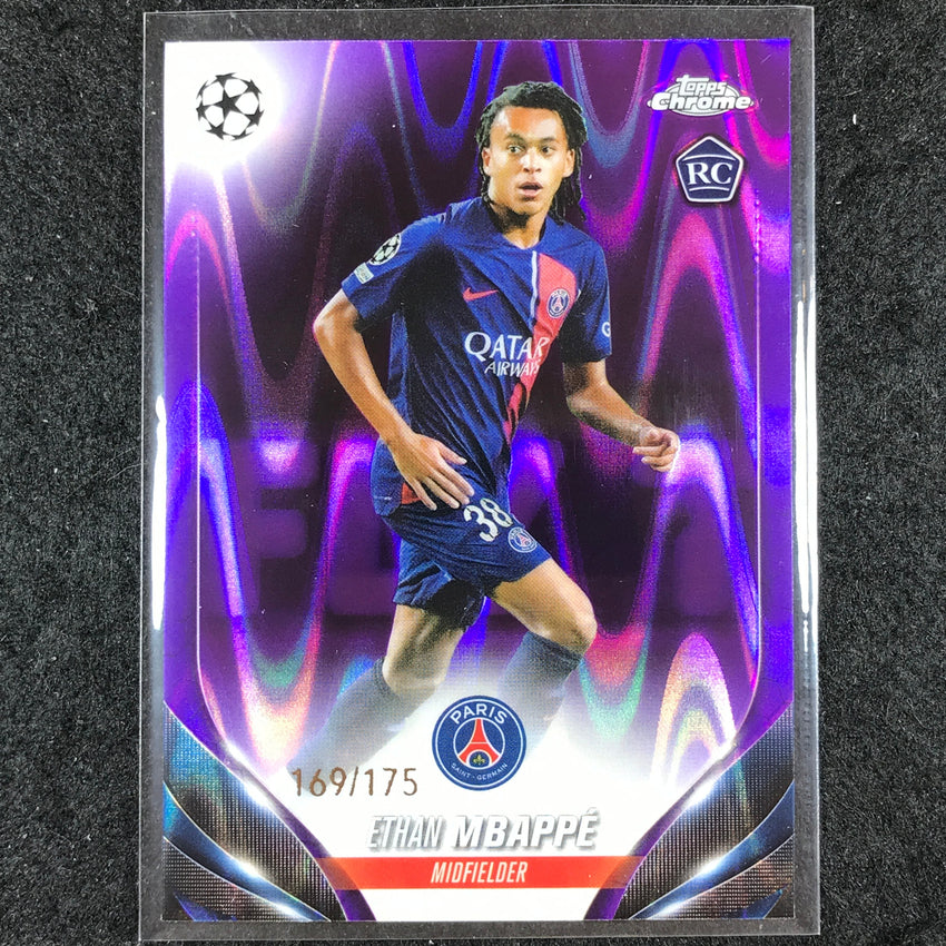 2023-24 Topps Chrome UEFA Club Comp ETHAN MBAPPE Rookie Purple Ray Wave 169/175