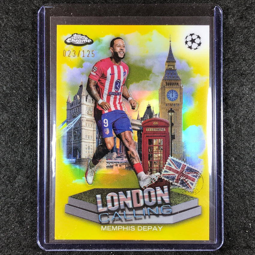 2023-24 Topps Chrome UEFA Club Comp MEMPHIS DEPAY London Calling Yellow 23/125