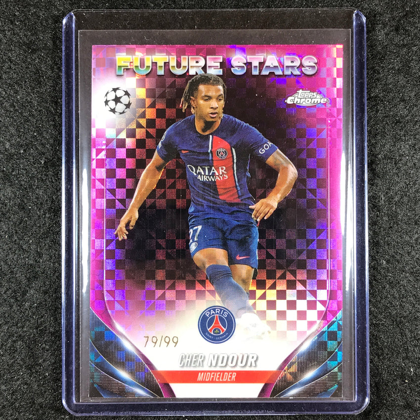 2023-24 Topps Chrome UEFA Club Comp CHER NDOUR Future Stars Pink X-Fractor 79/99