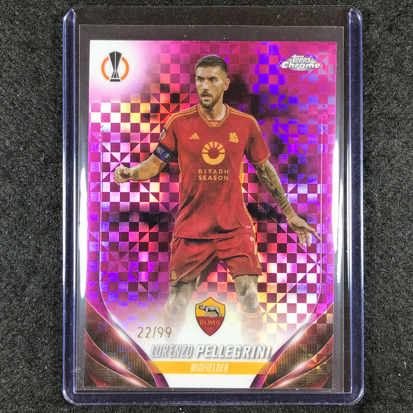 2023-24 Topps Chrome UEFA Club Comp LORENZO PELLEGRINI Base Pink X-Fractor 22/99