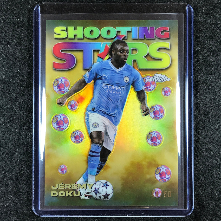 2023-24 Topps Chrome UEFA Club Comp JEREMY DOKU 1998 Shooting Stars Gold 44/50