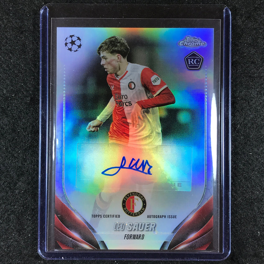 2023-24 Topps Chrome UEFA Club Comp LEO SAUER Chrome Rookie Auto Base #LS