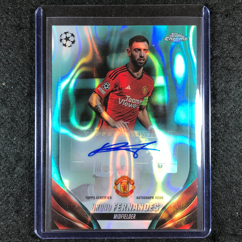 2023-24 Topps Chrome UEFA Club Comp BRUNO FERNANDES Chrome Auto Aqua Lava #BF