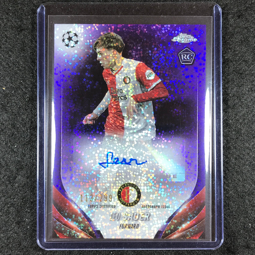 2023-24 Topps Chrome UEFA Club Comp LEO SAUER Rookie Auto Violet Speckle 113/299