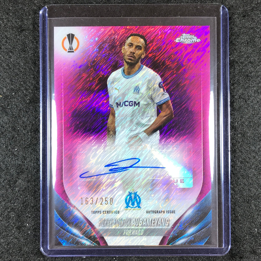 2023-24 Topps Chrome UEFA Club Comp AUBAMEYANG Chrome Auto Pink Shimmer 163/250