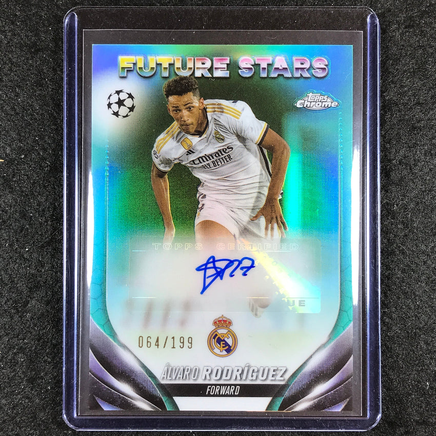 2023-24 Topps Chrome UEFA Club Comp ALVARO RODRIGUEZ Future Auto Aqua 64/199