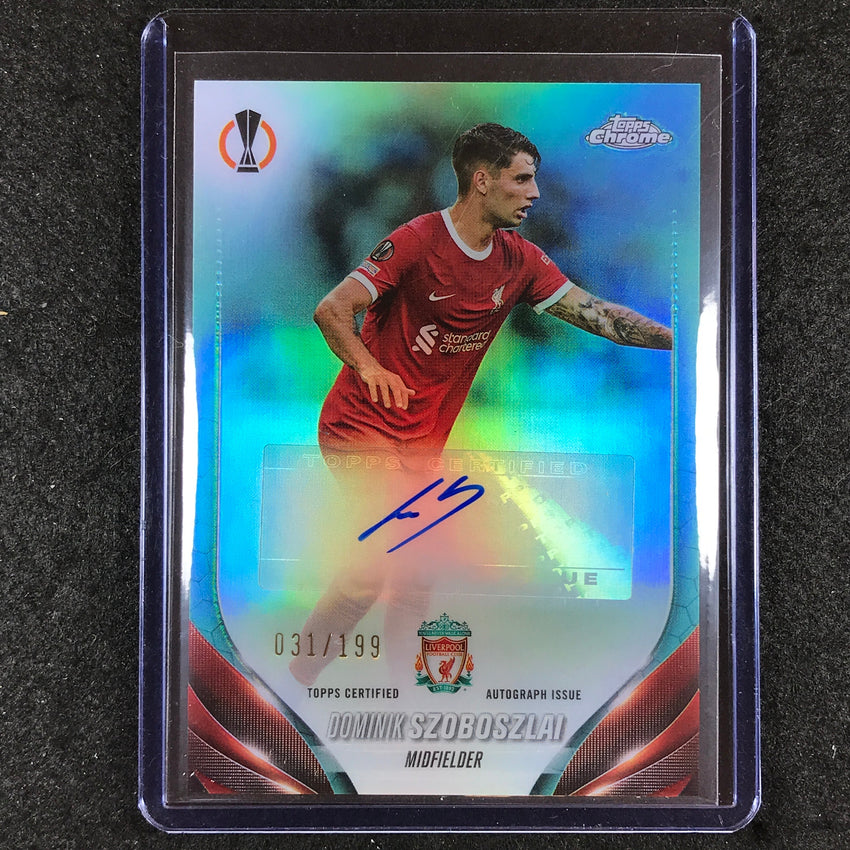 2023-24 Topps Chrome UEFA Club Comp DOMINIK SZOBOSZLAI Chrome Auto Aqua 31/199