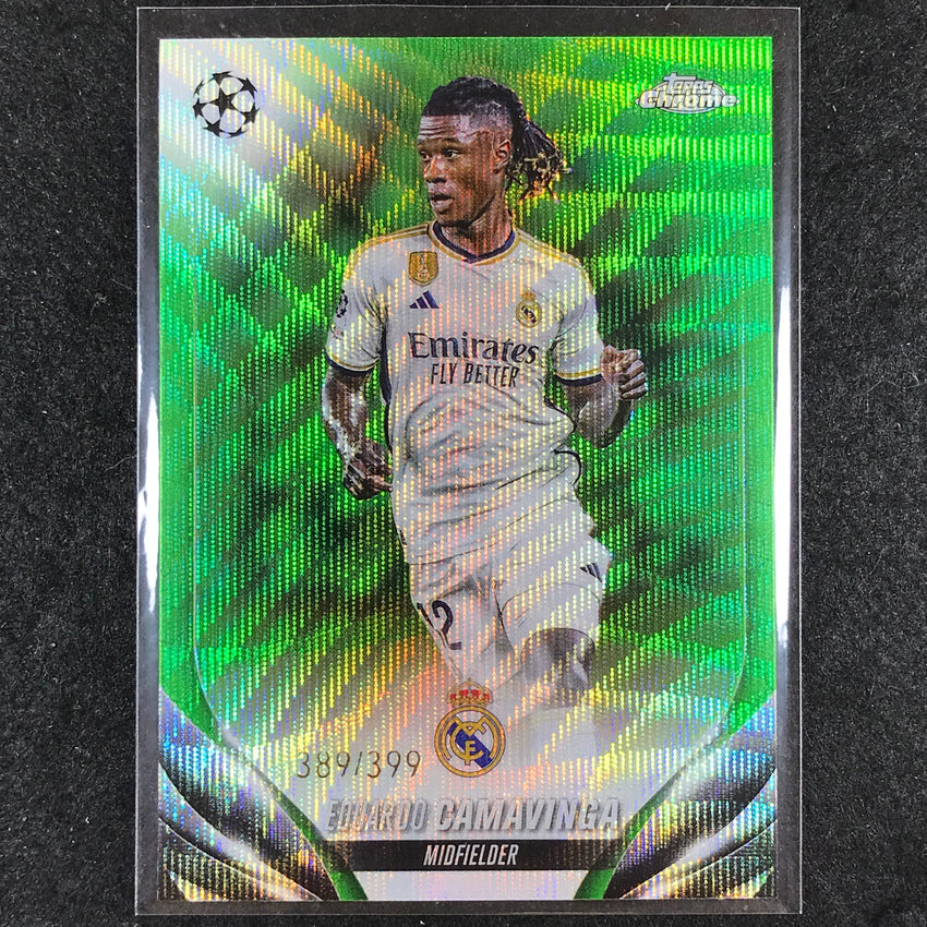 2023-24 Topps Chrome UEFA Club Comp EDUARDO CAMAVINGA Neon Green Wave 389/399