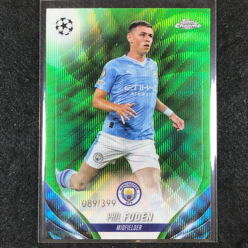 2023-24 Topps Chrome UEFA Club Comp PHIL FODEN Base Neon Green Wave 89/399 #84