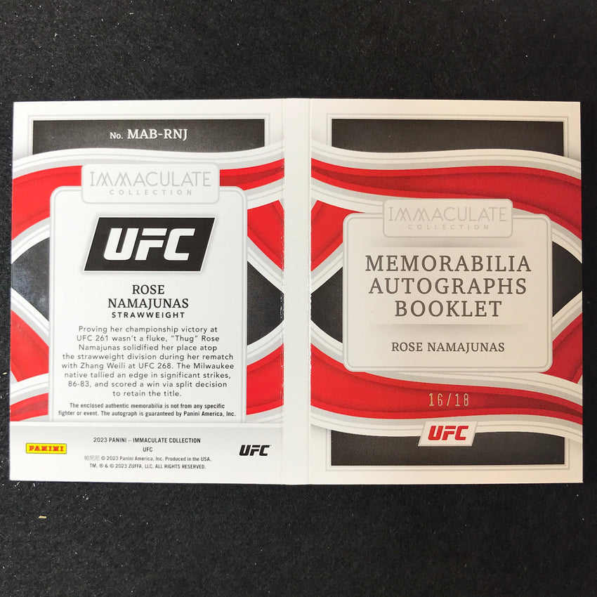 2023 Immaculate Rose Namajunas Memorabilia Auto Booklet Prime 16/18