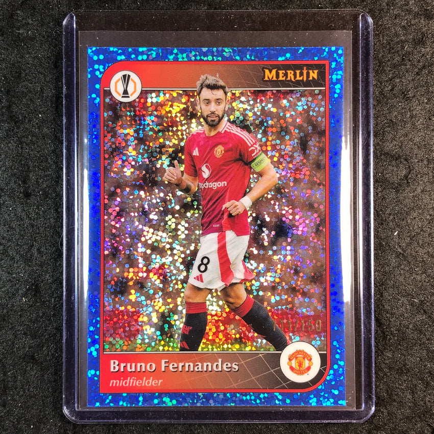 2024-25 Merlin UEFA Club Comp BRUNO FERNANDES Base Blue Speckle 111/150 #32