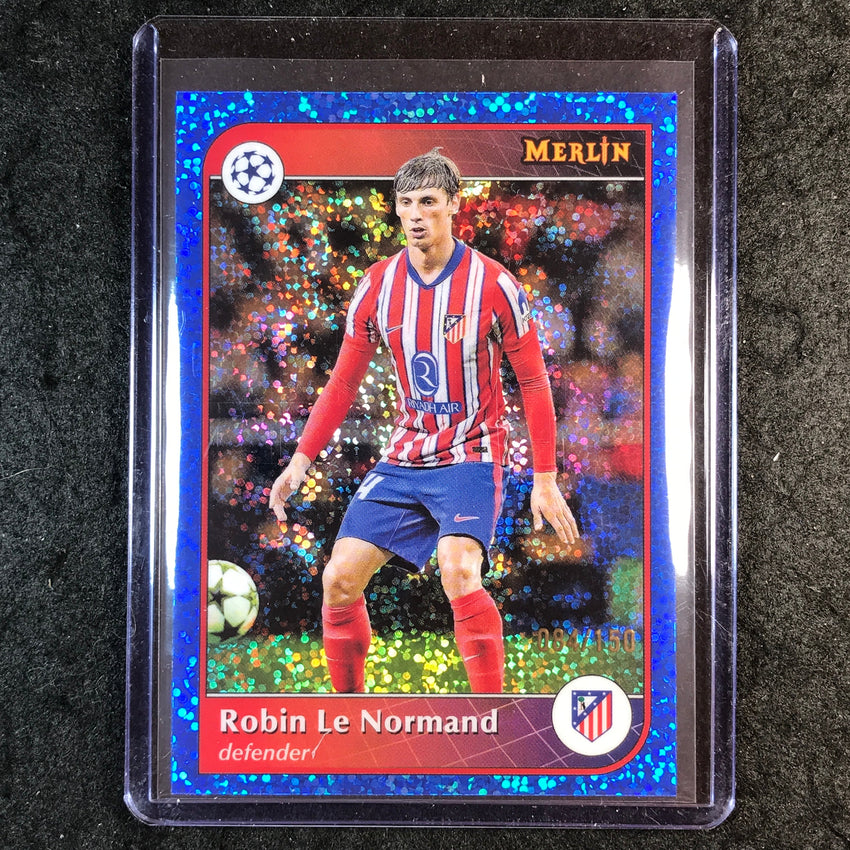 2024-25 Merlin UEFA Club Comp ROBIN LE NORMAND Base Blue Speckle 84/150 #130