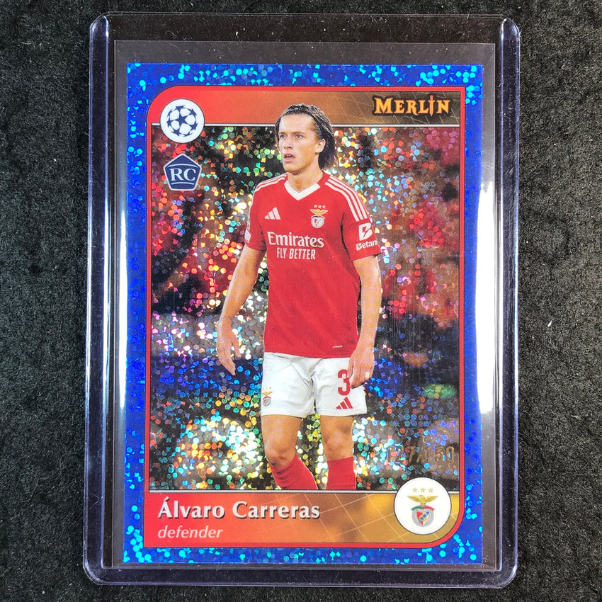 2024-25 Merlin UEFA Club Comp ALVARO CARRERAS Rookie Base Blue Speckle 127/150