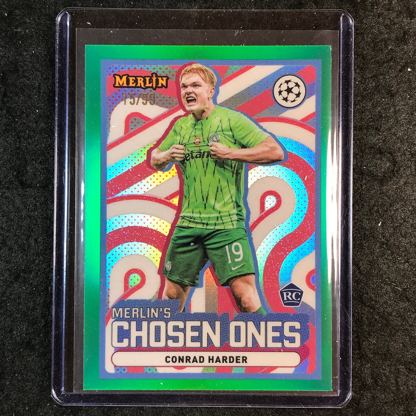 2024-25 Merlin UEFA Club Comp CONRAD HARDER Chosen Ones Rookie Green 15/99 #8