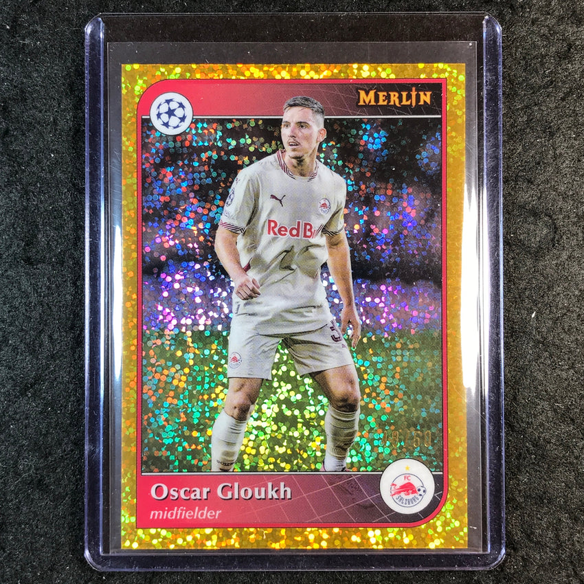 2024-25 Merlin UEFA Club Comp OSCAR GLOUKH Base Gold Speckle 48/50 #58