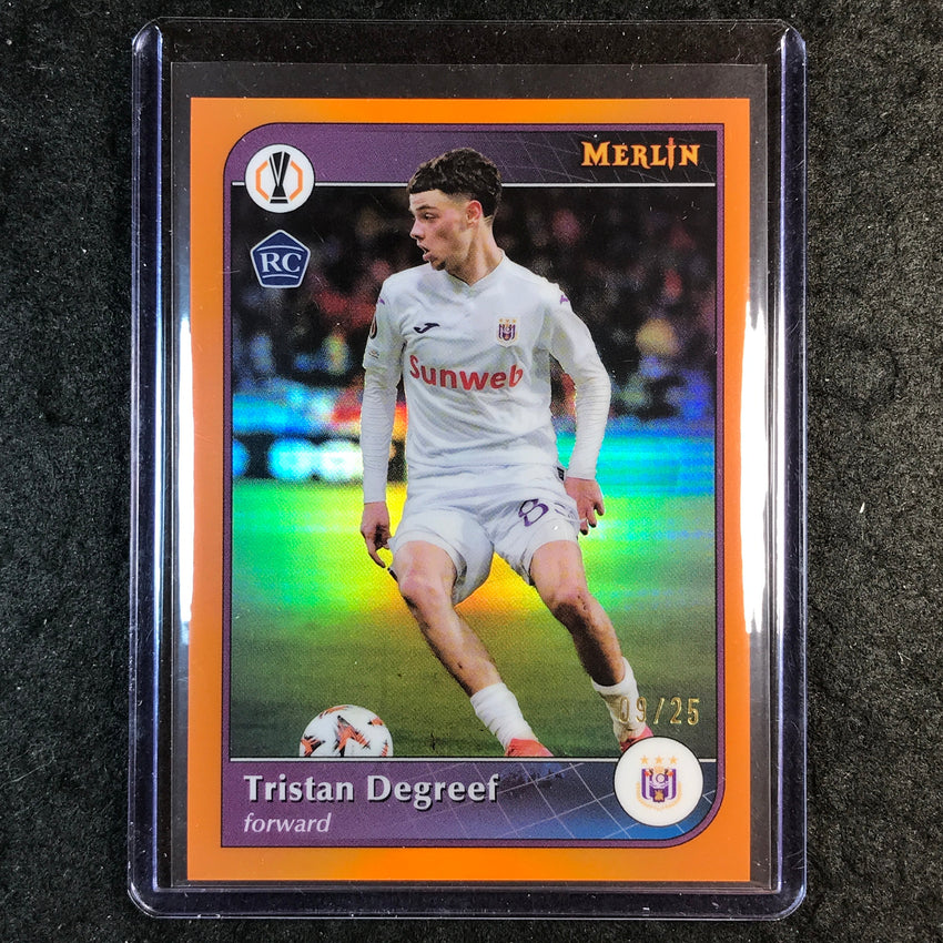 2024-25 Merlin UEFA Club Comp TRISTAN DEGREEF Base Orange 9/25 #139