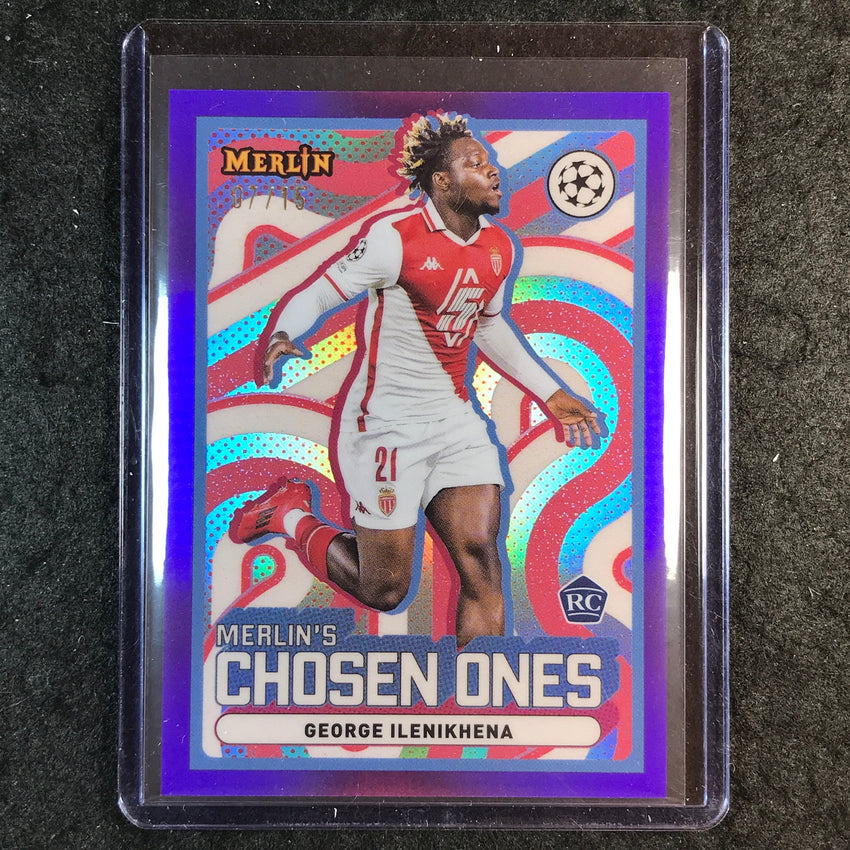 2024-25 Merlin UEFA Club Comp GEORGE ILENIKHENA Chosen Ones Rookie Purple 7/15