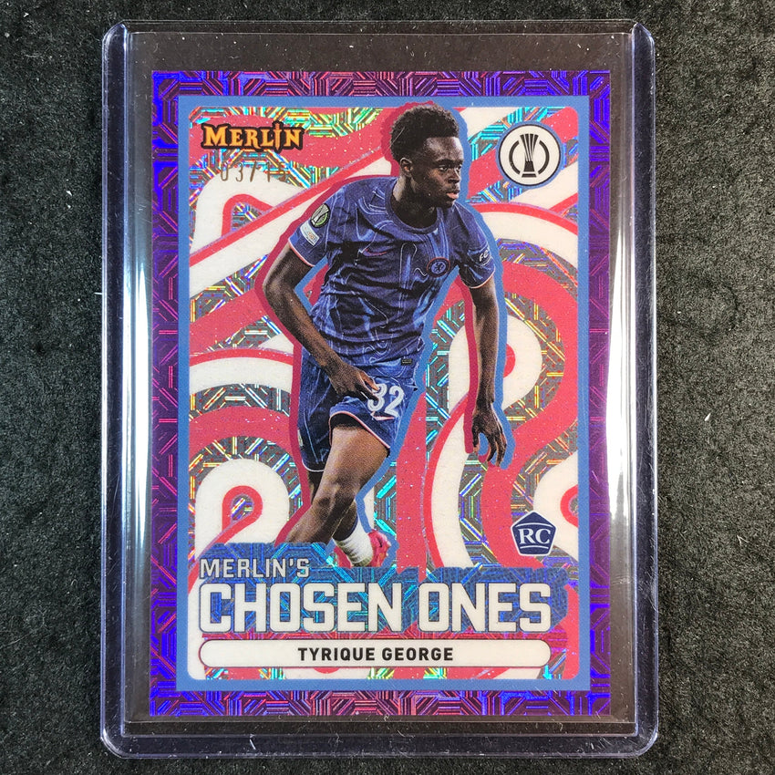 2024-25 Merlin UEFA Club Comp TYRIQUE GEORGE Chosen Ones Rookie Purple Mojo 3/15