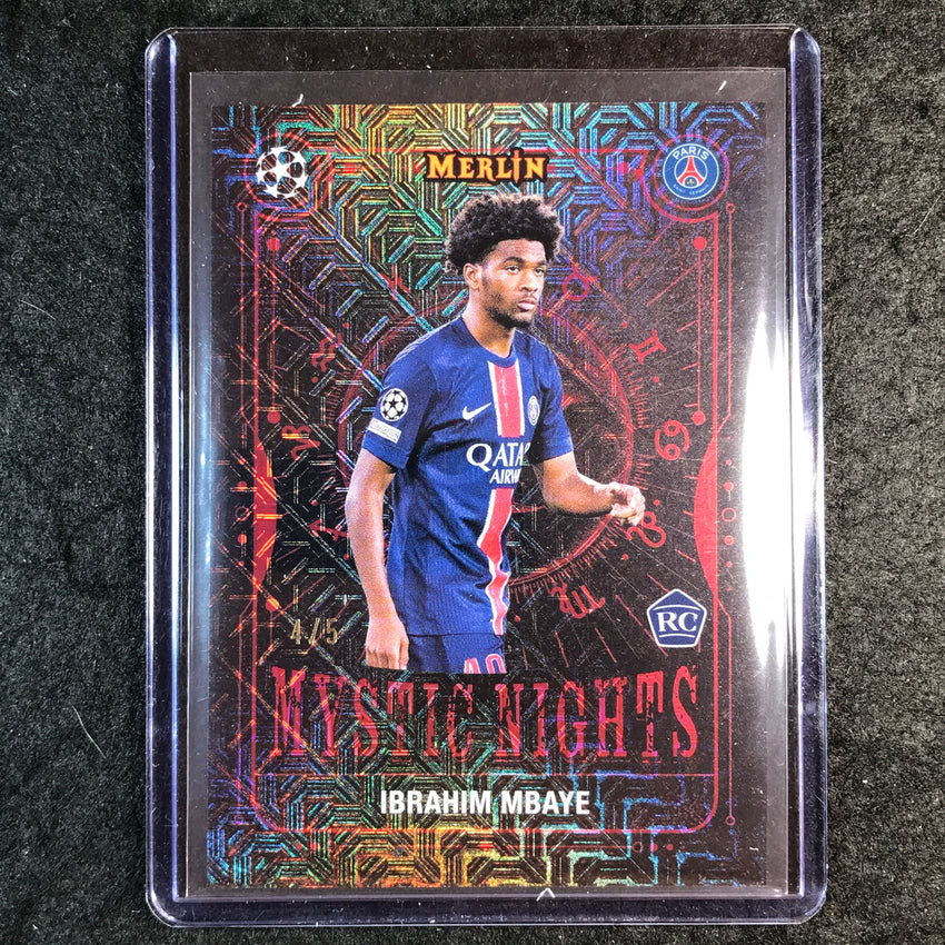 2024-25 Merlin UEFA Club Comp IBRAHIM MBAYE Mystic Nights Rookie Red 4/5 #28