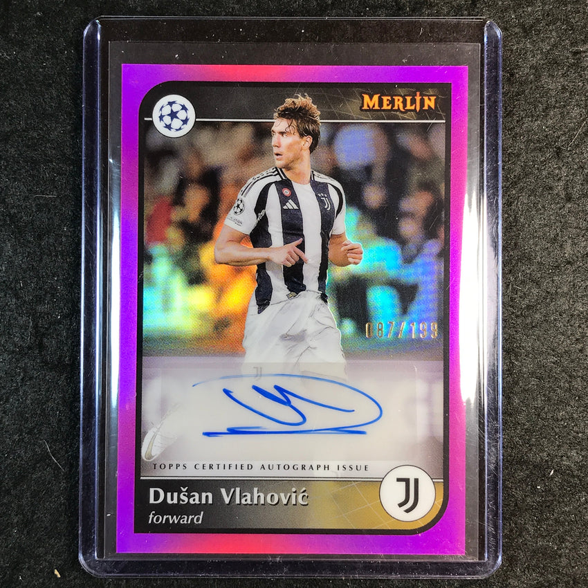 2024-25 Merlin UEFA Club Comp DUSAN VLAHOVIC Base Auto Pink 87/199