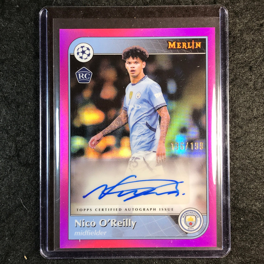 2024-25 Merlin UEFA Club Comp NICO O'REILLY Base Rookie Auto Pink 136/199