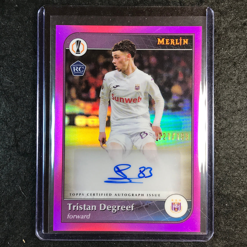 2024-25 Merlin UEFA Club Comp TRISTAN DEGREEF Base Rookie Auto Pink 21/199