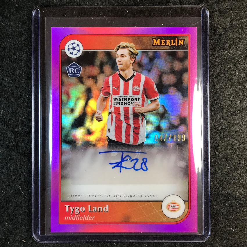 2024-25 Merlin UEFA Club Comp TYGO LAND Base Rookie Auto Pink 47/199