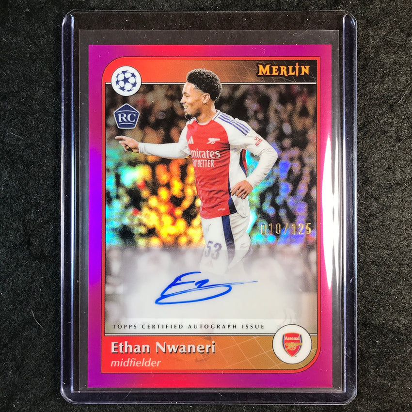 2024-25 Merlin UEFA Club Comp ETHAN NWANERI Base Rookie Auto Magenta 10/125