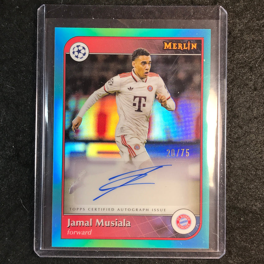 2024-25 Merlin UEFA Club Comp JAMAL MUSIALA Base Auto Aqua 20/75