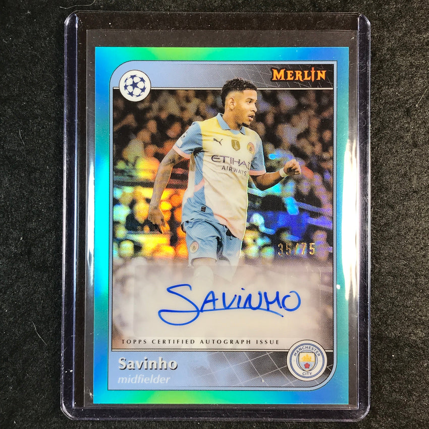 2024-25 Merlin UEFA Club Comp SAVINHO Base Auto Aqua 35/75