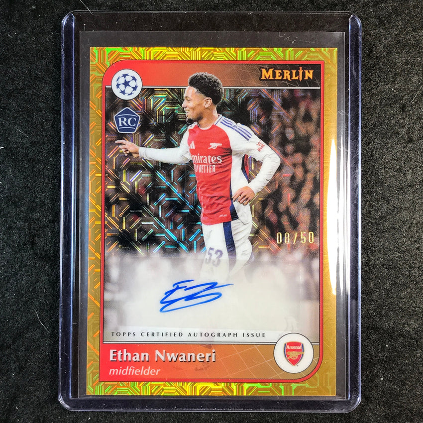 2024-25 Merlin UEFA Club Comp ETHAN NWANERI Base Rookie Auto Gold Mojo 8/50