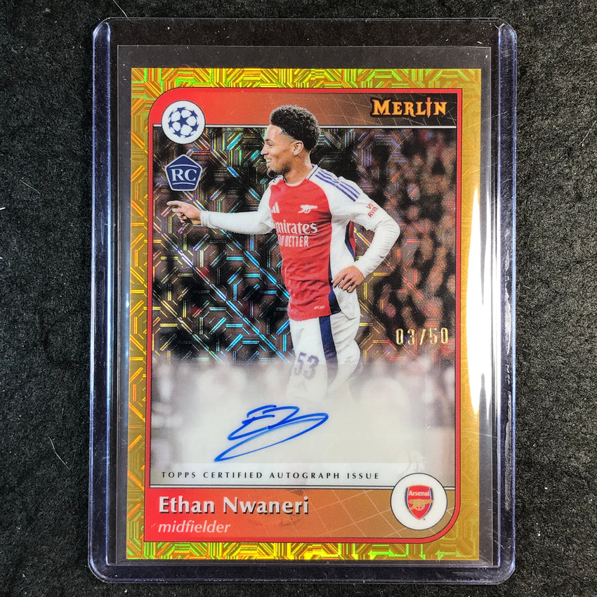 2024-25 Merlin UEFA Club Comp ETHAN NWANERI Base Rookie Auto Gold Mojo 3/50
