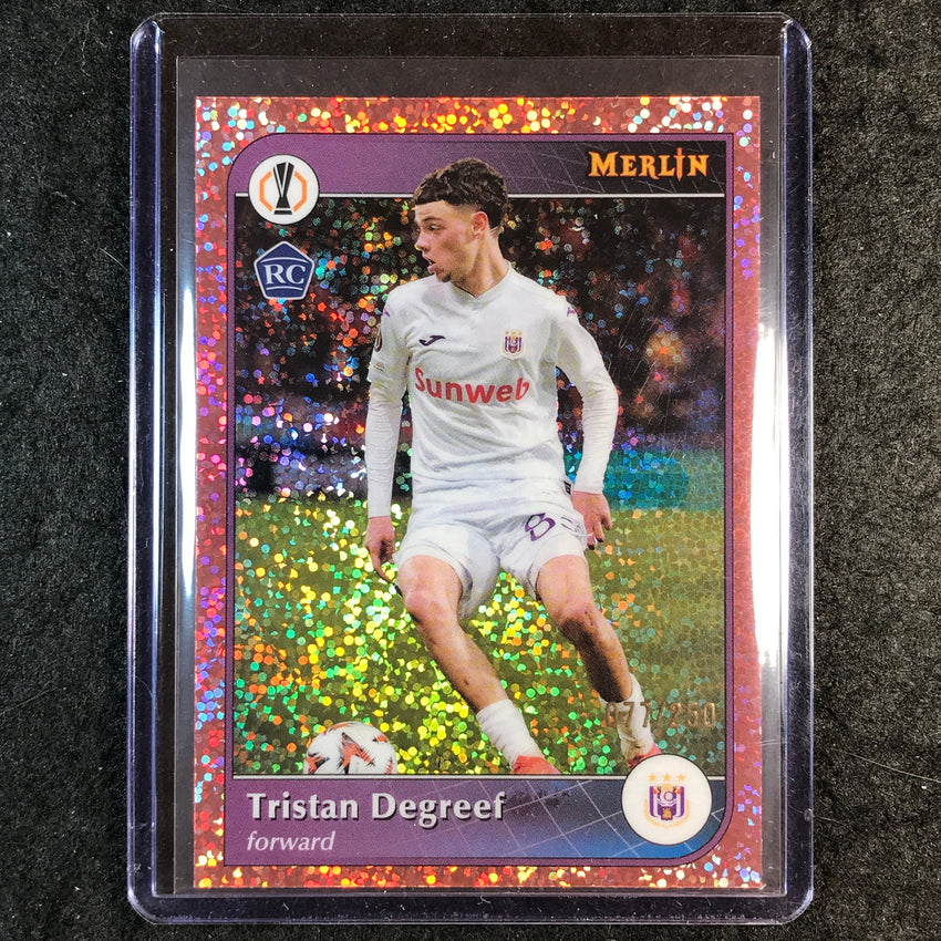2024-25 Merlin UEFA Club Comp TRISTAN DEGREEF Rookie Rose Gold Speckle /250 #139