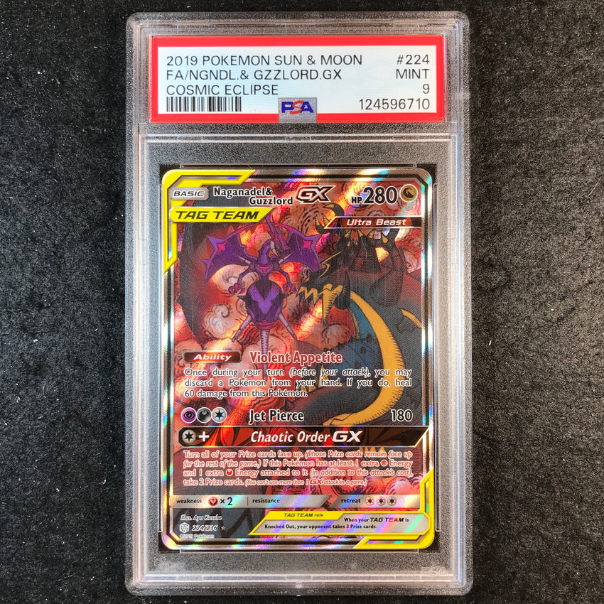 PSA 9 Nagandel & Guzzlord GX - 224/236 - Full Art Cosmic Eclipse 710