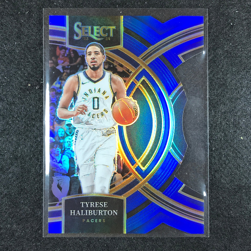 2023-24 Select TYRESE HALIBURTON Premier Level Blue Die-Cut 22/249 No. 172
