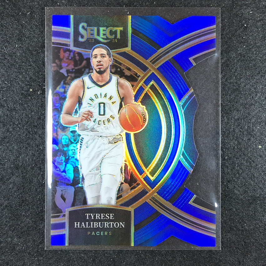 2023-24 Select TYRESE HALIBURTON Premier Level Blue Die-Cut 49/249 No. 172