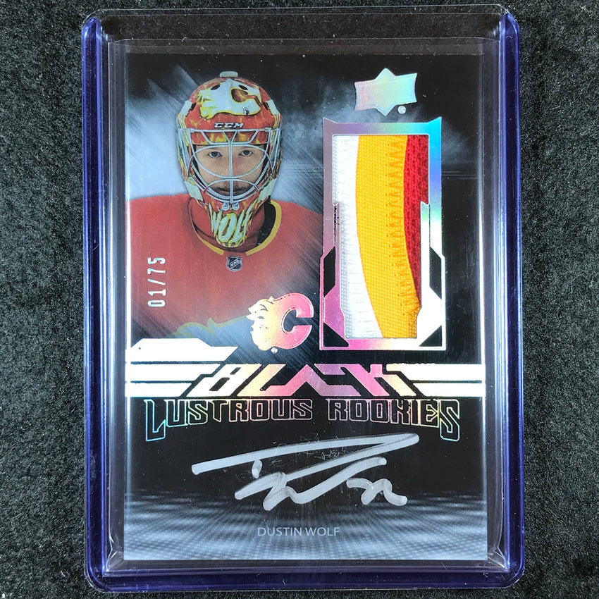 2023-24 SPx Hockey DUSTIN WOLF UD Black Lustrous Rookie Patch Auto 1/75