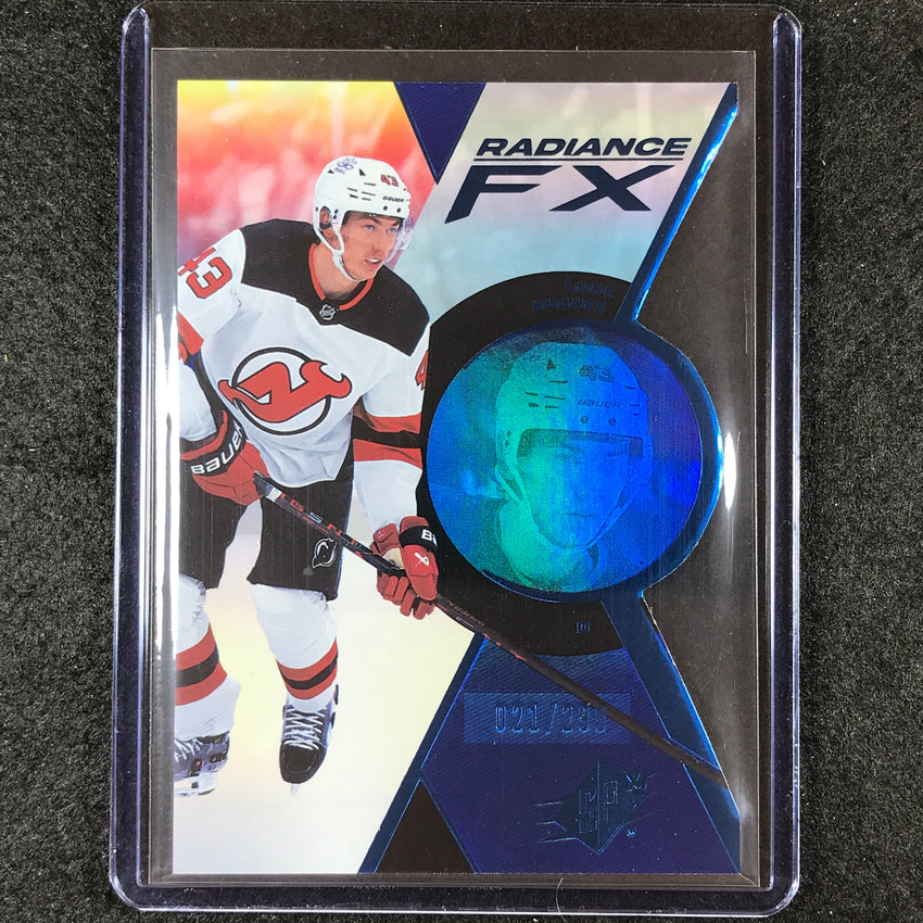 2023-24 SPx Hockey LUKE HUGHES Radiance FX Rookie Blue 21/299 #62