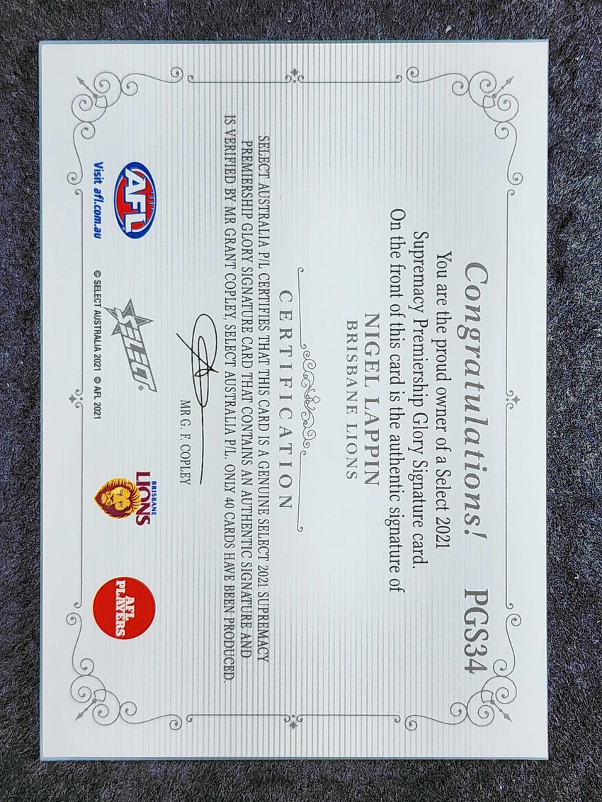 2021 Select AFL Supremacy NIGEL LAPPIN Premiership Glory Signature 04/40