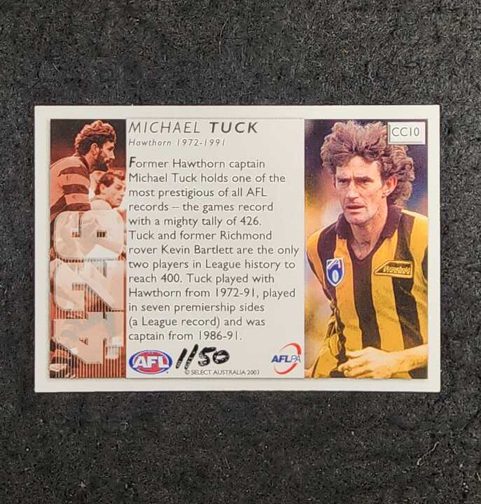 2003 Select AFL XL Ultra MICHAEL TUCK 426 Games Record Signature 1/50