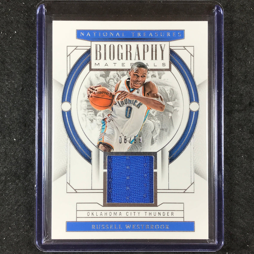 2023-24 National Treasures RUSSELL WESTBROOK Biography Materials Jersey 8/99