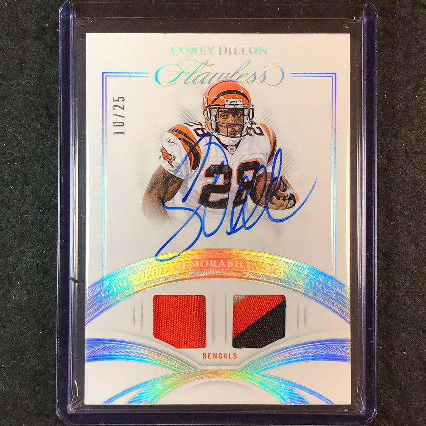 2025 Flawless Football COREY DILLON Game Used Memorabilia Patch Auto 10/25