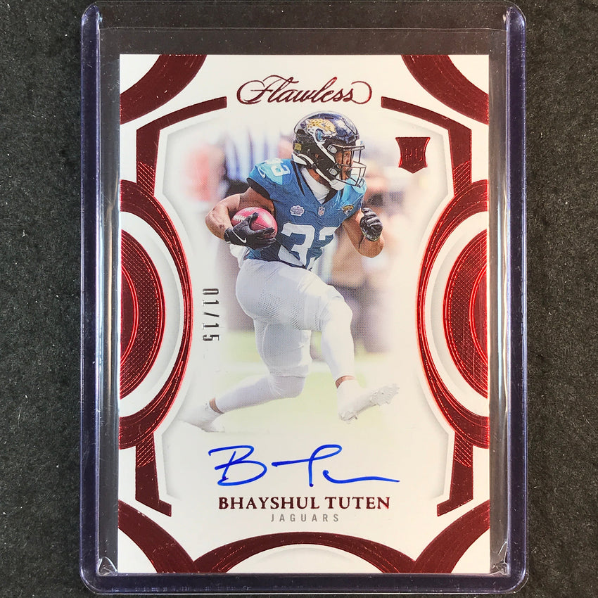 2025 Flawless Football BHAYSHUL TUTEN Rookie Frame Signatures Auto Ruby 1/15
