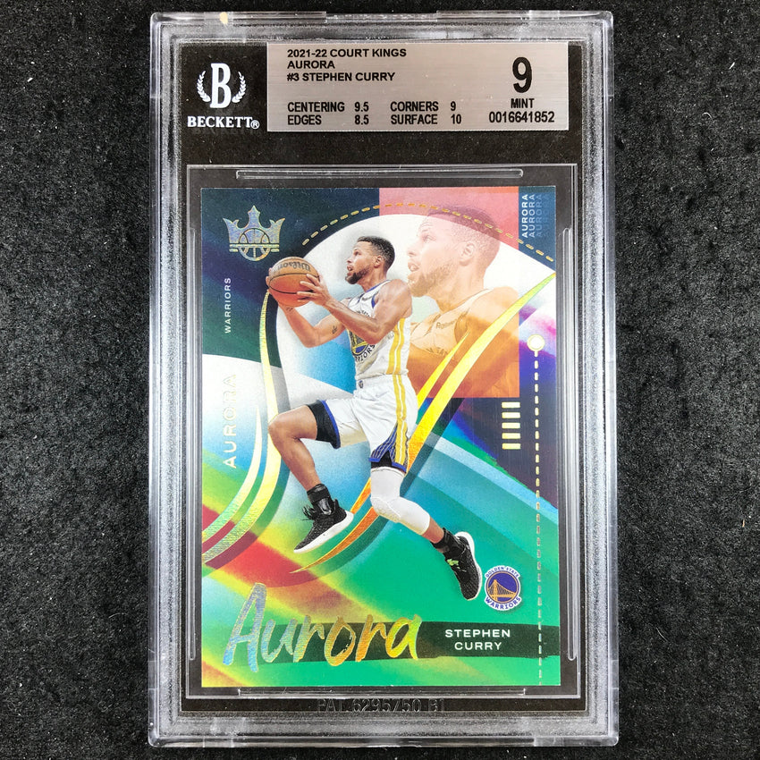 2021-22 Court Kings STEPHEN CURRY Aurora SSP #3 BGS 9 (852)